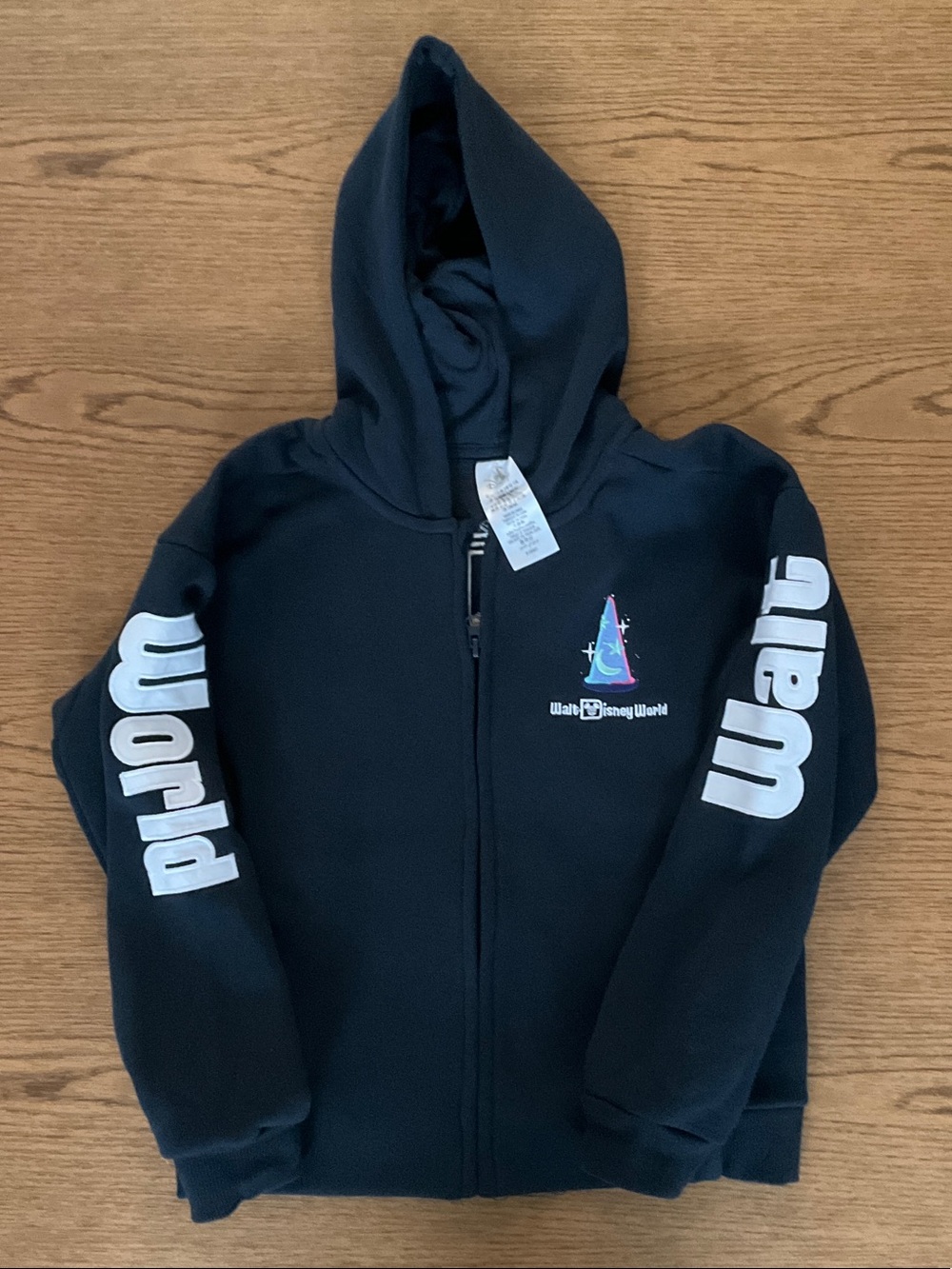Walt Disney World Navy Blue Kids Zip-Up Hoodie with Colorful Sorcerer Hat
